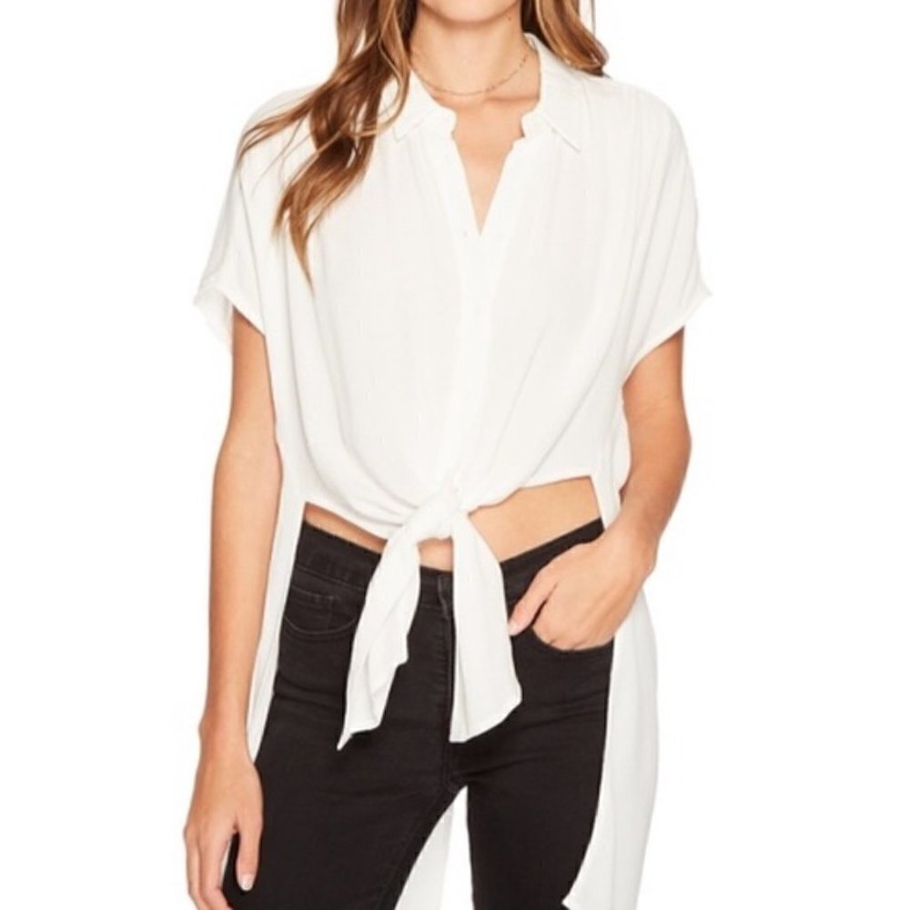 ASTR White Paulina‎ Short Sleeve Split Hem Blouse L